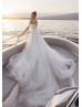 Off Shoulder Beaded Ivory Lace Tulle Romantic Floral Wedding Dress